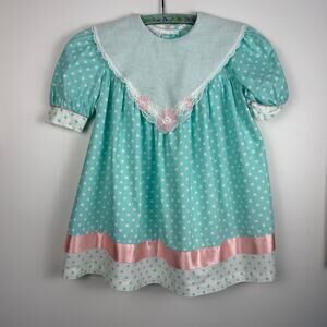 Vintage 90s Demi Lass teal polka dot girls dress size 6